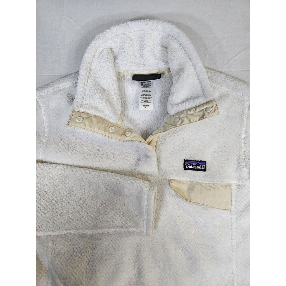 Patagonia Pullover Women Medium White Cream Re-Tool Snap-T Fleece Pockets 25442